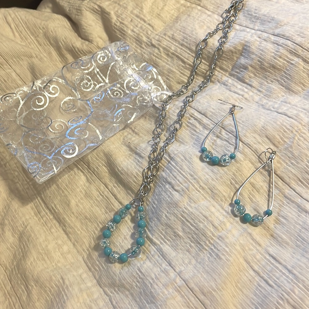 Homemade beaded earrings and necklace set